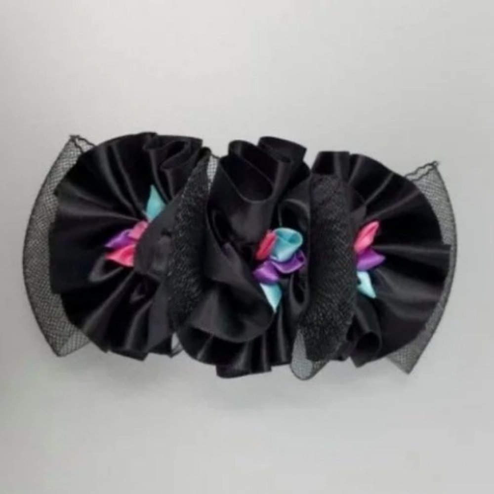 Vtg Designer Black Colorful Ribbon Accents Hair Bow w/Clip made in France